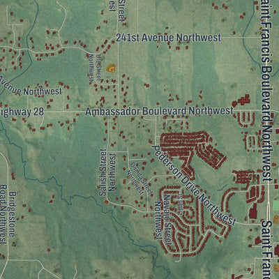 Close-up of the map of St. Francis, Minnesota print showing street and building detail