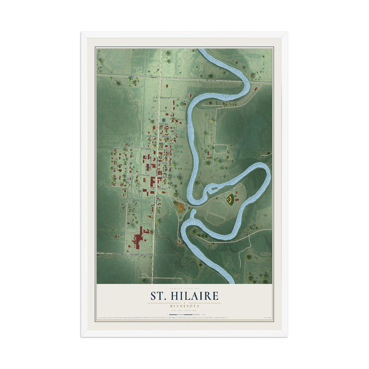 Map of St. Hilaire, Minnesota, 12 x 18 inch print in a white wood frame