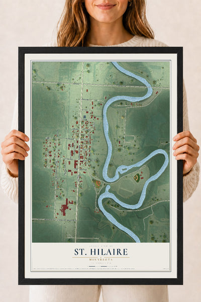 Map of St. Hilaire, Minnesota, 18 x 24 inch print in a black wood frame