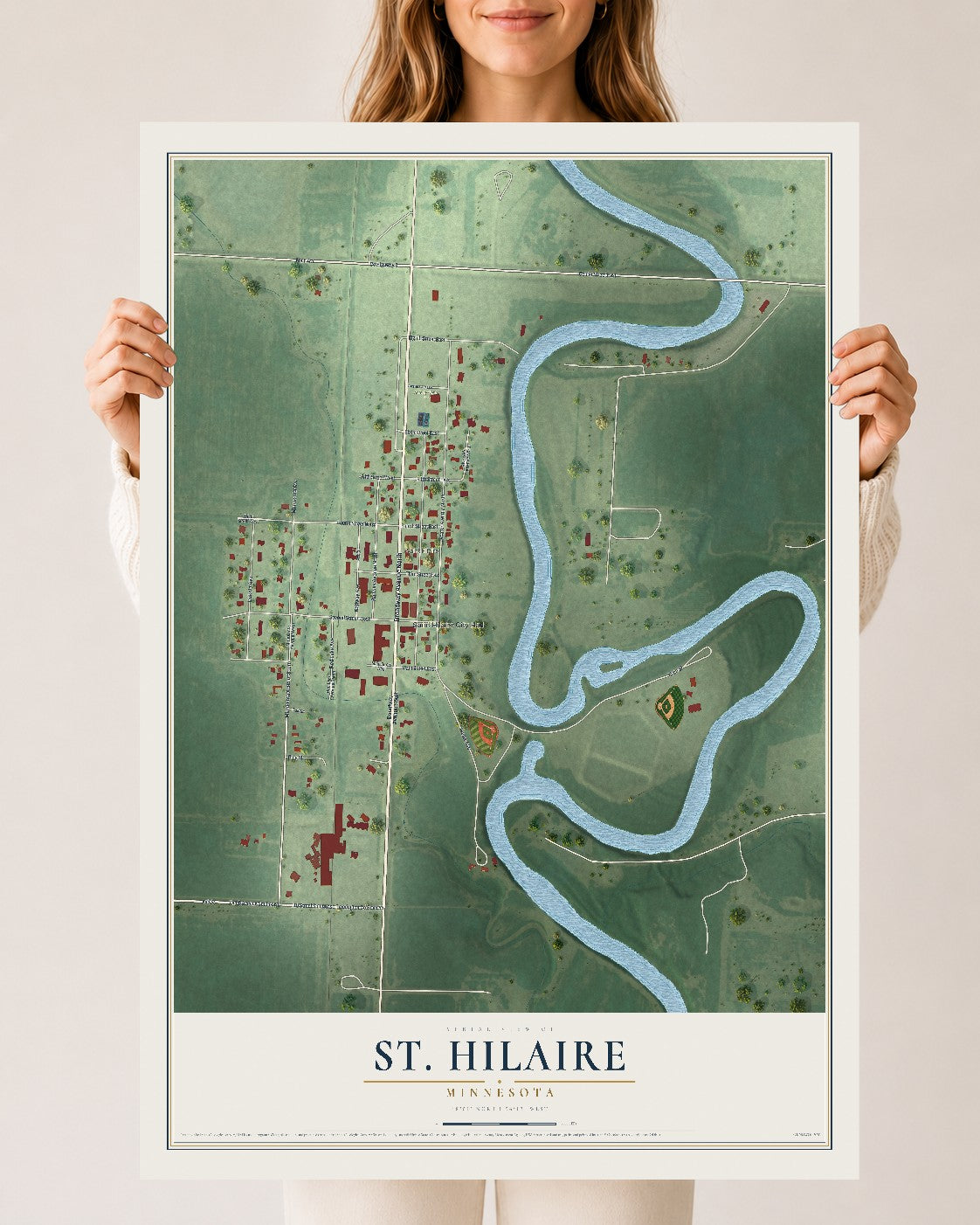 Map of St. Hilaire, Minnesota, 24 x 36 inch unframed archival matte print