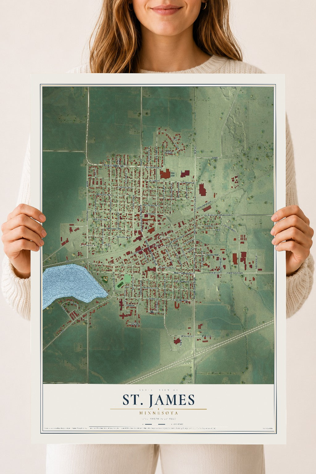 Map of St. James, Minnesota, 18 x 24 inch unframed archival matte print