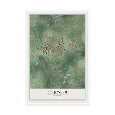 Map of St. Joseph, Minnesota, 12 x 18 inch print in a white wood frame