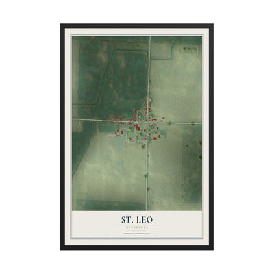 Map of St. Leo, Minnesota, 12 x 18 inch print in a black wood frame