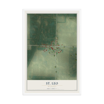 Map of St. Leo, Minnesota, 12 x 18 inch print in a white wood frame