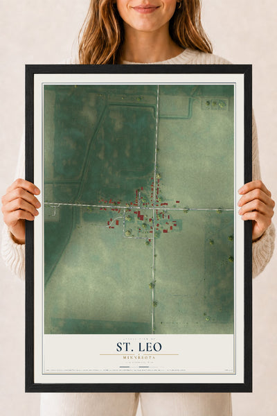 Map of St. Leo, Minnesota, 18 x 24 inch print in a black wood frame