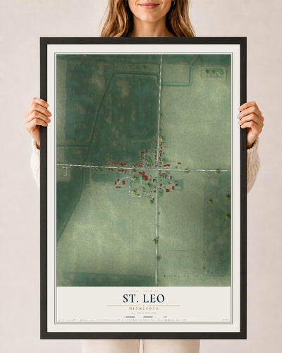 Map of St. Leo, Minnesota, 24 x 36 inch print in a black wood frame