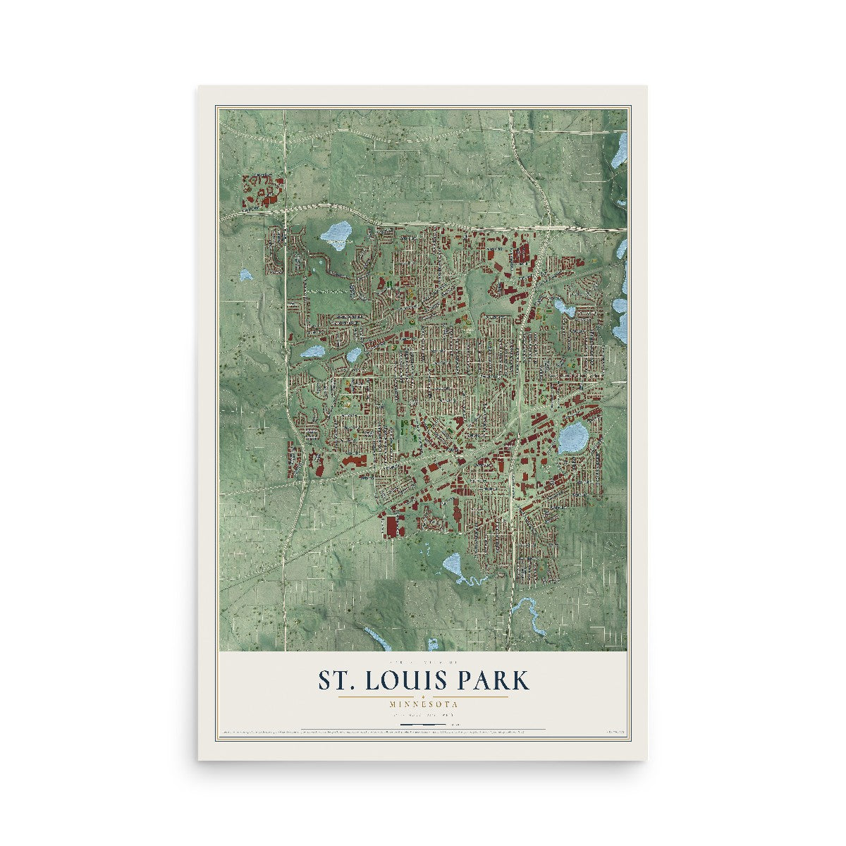 Map of St. Louis Park, Minnesota, 12 x 18 inch unframed archival matte print