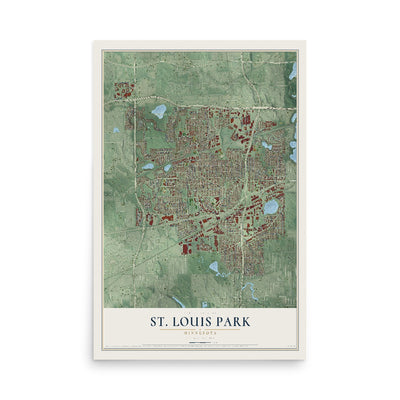 Map of St. Louis Park, Minnesota, 12 x 18 inch unframed archival matte print
