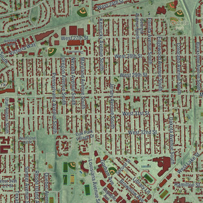 Close-up of the map of St. Louis Park, Minnesota print showing street and building detail