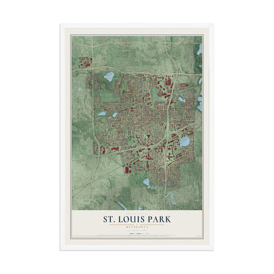 Map of St. Louis Park, Minnesota, 12 x 18 inch print in a white wood frame