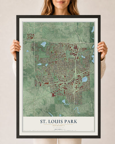 Map of St. Louis Park, Minnesota, 24 x 36 inch print in a black wood frame