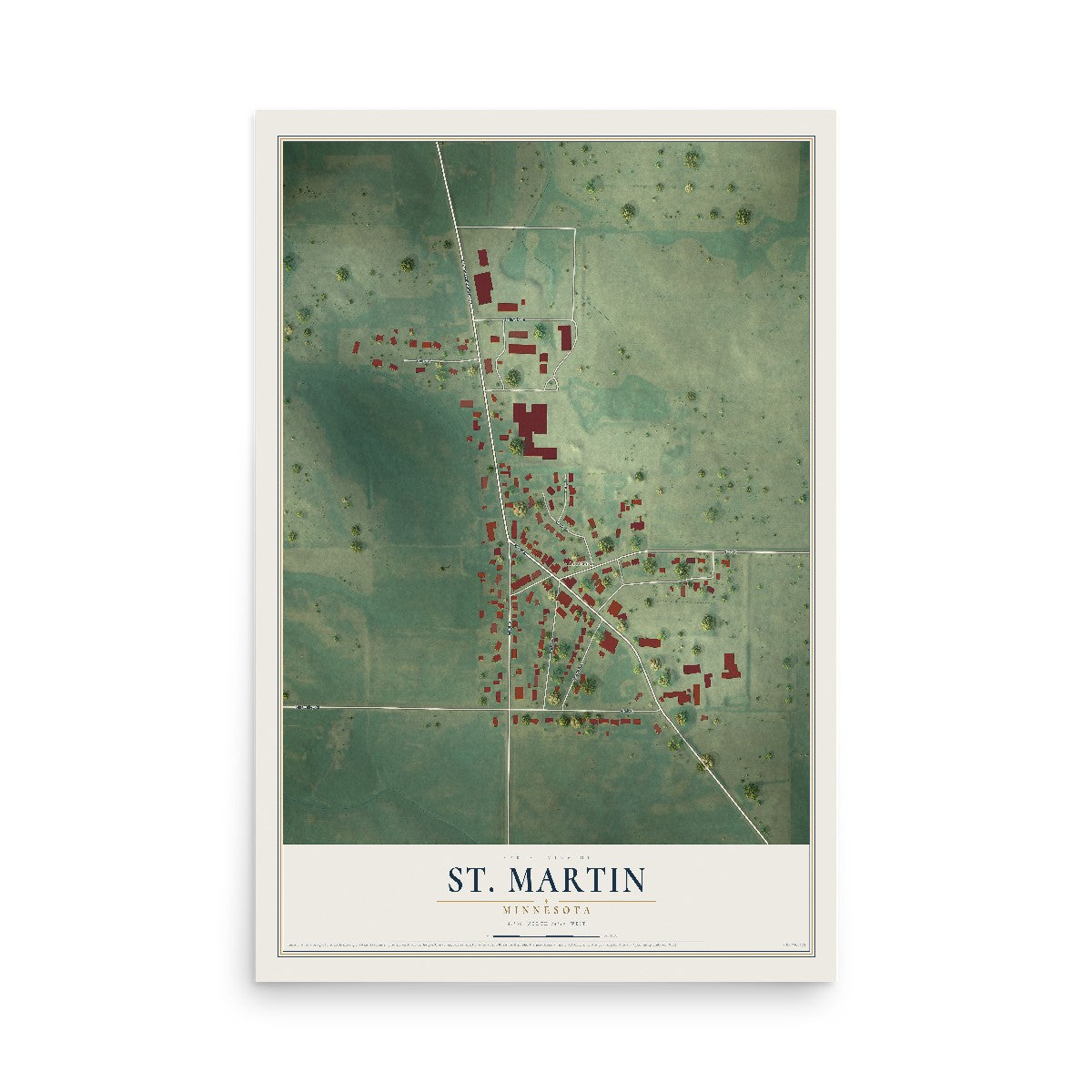 Map of St. Martin, Minnesota, 12 x 18 inch unframed archival matte print