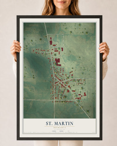Map of St. Martin, Minnesota, 24 x 36 inch print in a black wood frame
