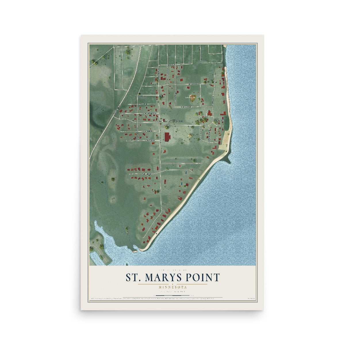 Map of St. Marys Point, Minnesota, 12 x 18 inch unframed archival matte print