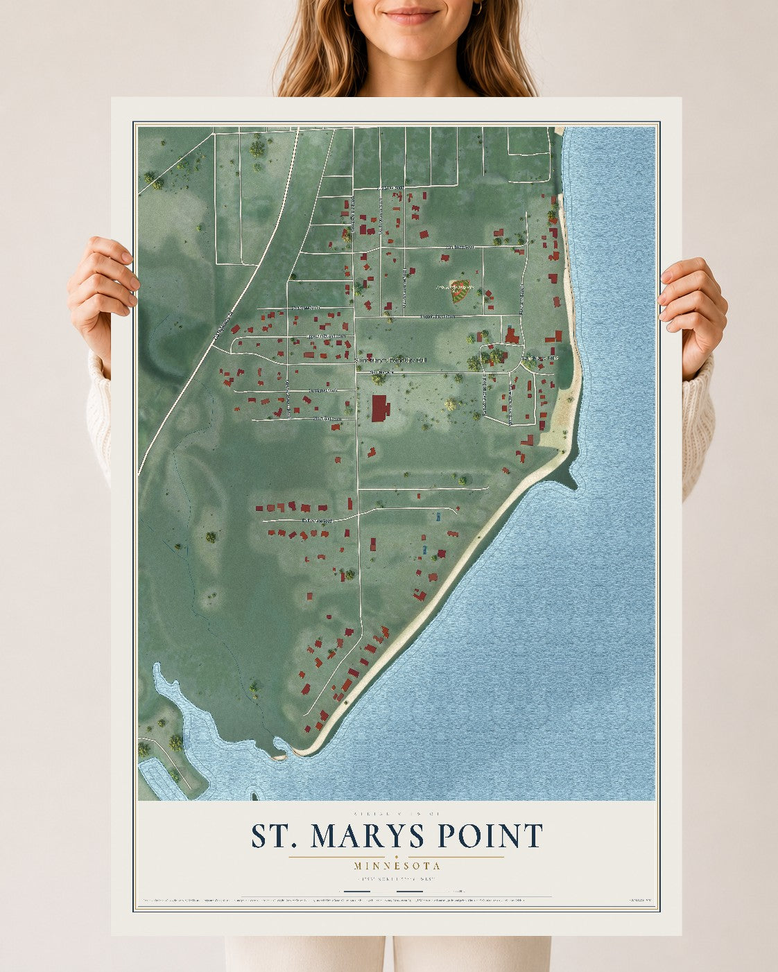 Map of St. Marys Point, Minnesota, 24 x 36 inch unframed archival matte print
