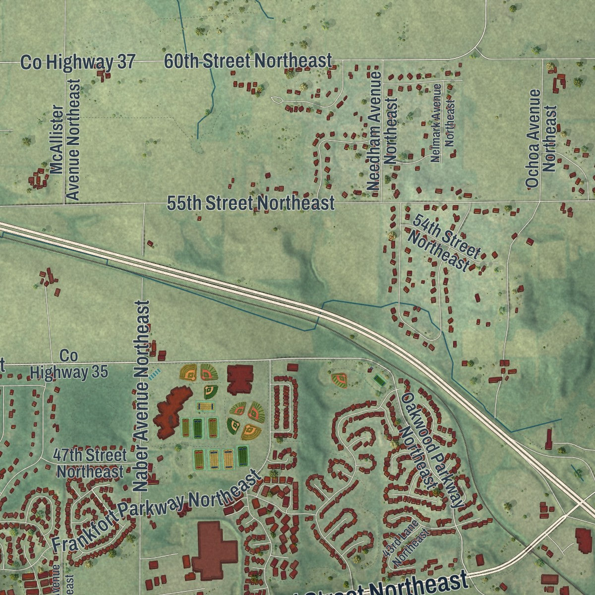 Second close-up of the map of St. Michael, Minnesota print showing more streets and buildings