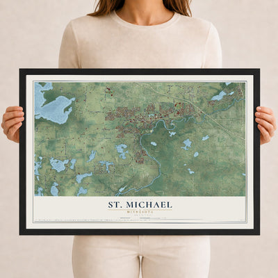 Map of St. Michael, Minnesota, 12 x 18 inch print in a black wood frame