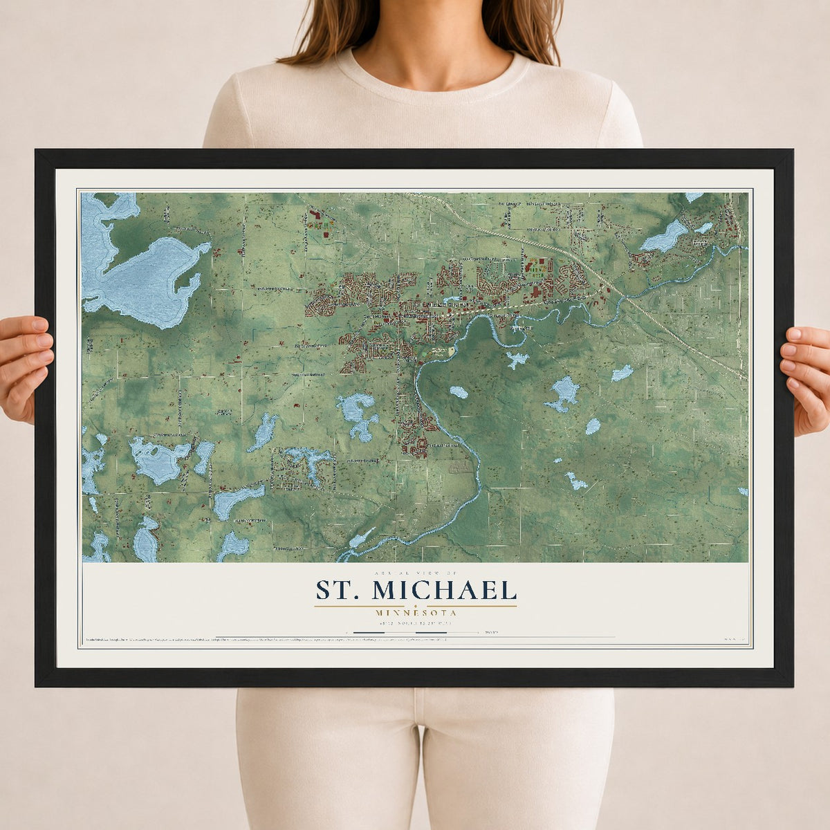 Map of St. Michael, Minnesota, 18 x 24 inch print in a black wood frame