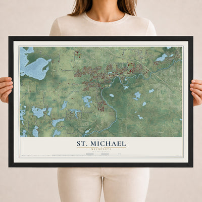 Map of St. Michael, Minnesota, 18 x 24 inch print in a black wood frame