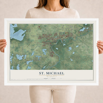 Map of St. Michael, Minnesota, 18 x 24 inch print in a white wood frame