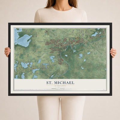 Map of St. Michael, Minnesota, 24 x 36 inch print in a black wood frame
