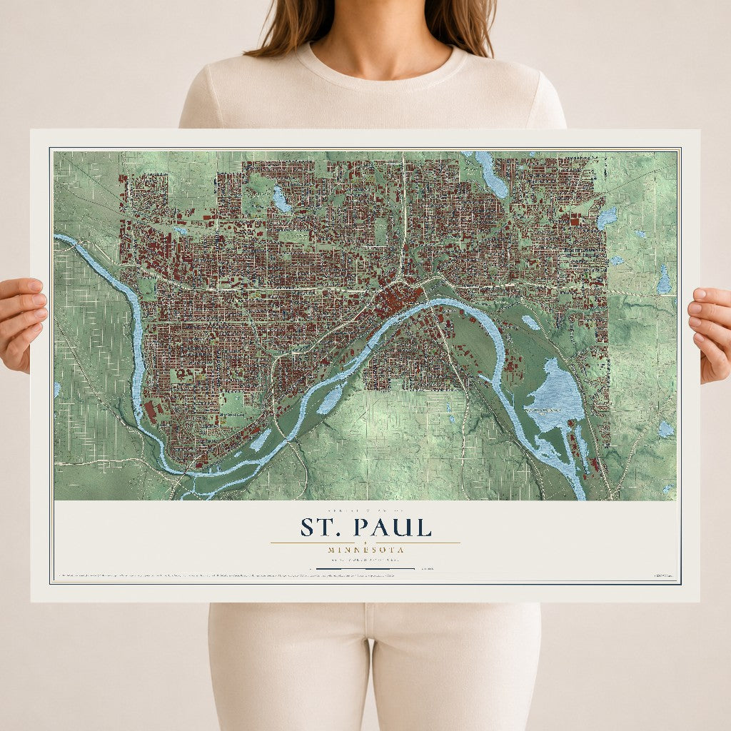 Map of St. Paul, Minnesota, 18 x 24 inch unframed archival matte print