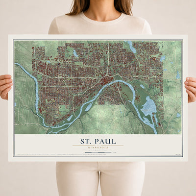 Map of St. Paul, Minnesota, 18 x 24 inch unframed archival matte print