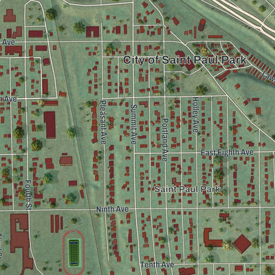 Second close-up of the map of St. Paul Park, Minnesota print showing more streets and buildings