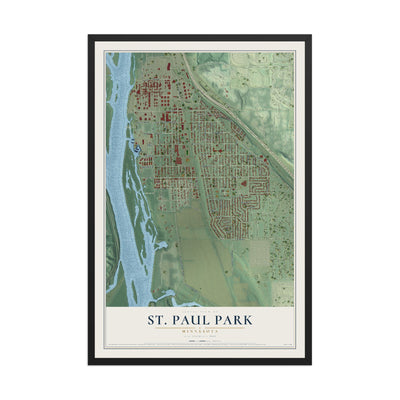 Map of St. Paul Park, Minnesota, 12 x 18 inch print in a black wood frame