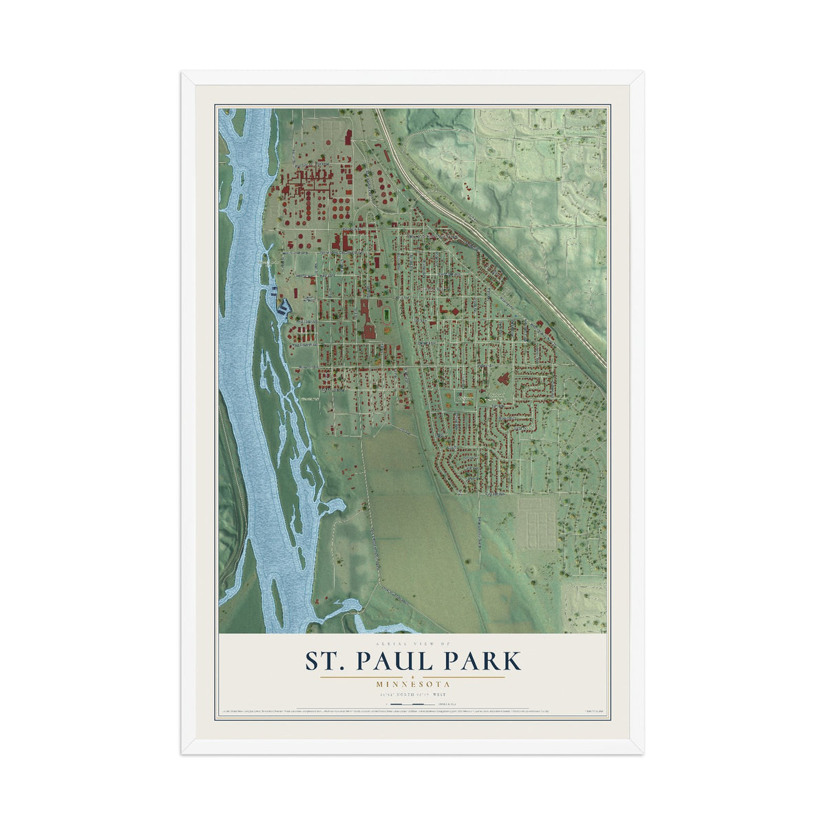 Map of St. Paul Park, Minnesota, 12 x 18 inch print in a white wood frame