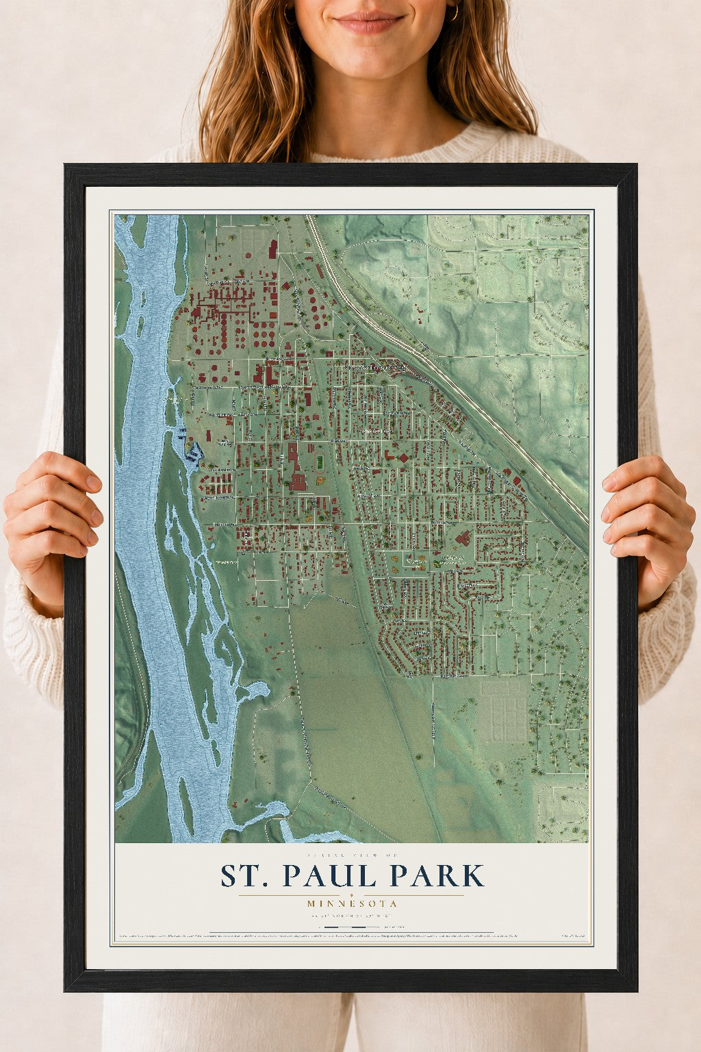 Map of St. Paul Park, Minnesota, 18 x 24 inch print in a black wood frame