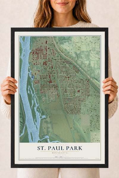 Map of St. Paul Park, Minnesota, 18 x 24 inch print in a black wood frame