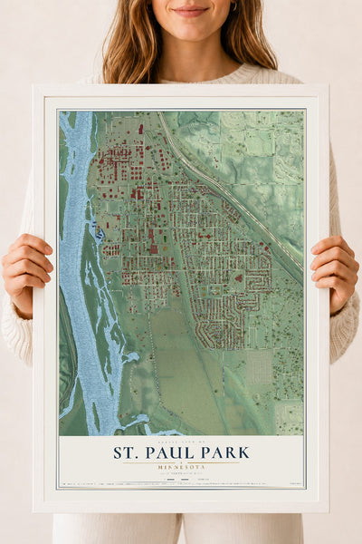 Map of St. Paul Park, Minnesota, 18 x 24 inch print in a white wood frame