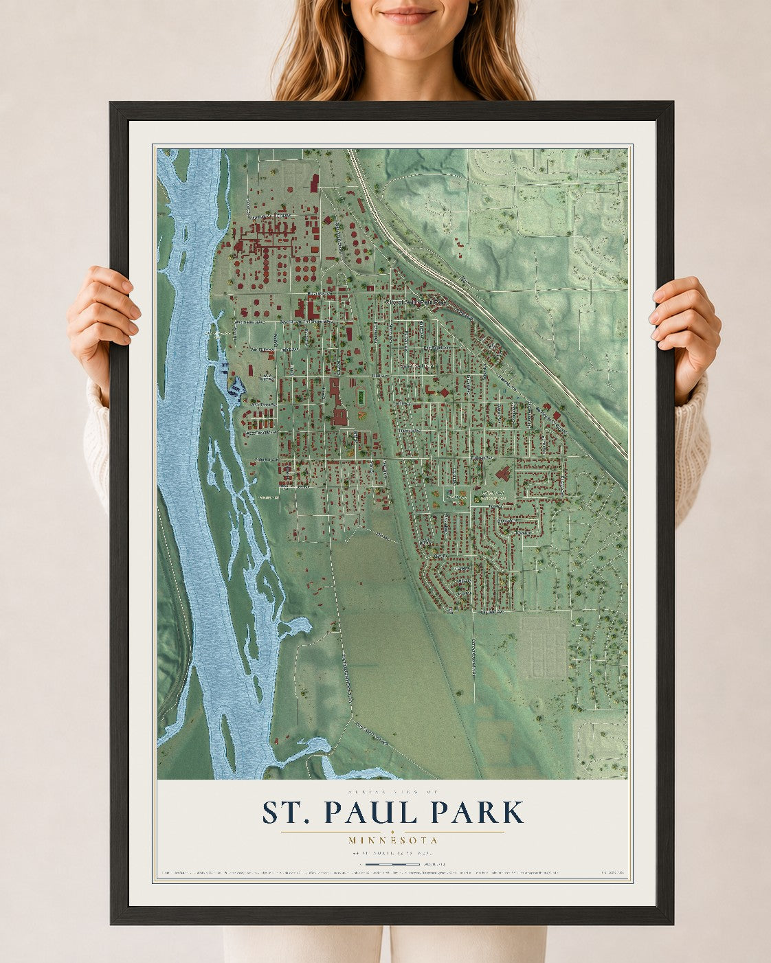 Map of St. Paul Park, Minnesota, 24 x 36 inch print in a black wood frame