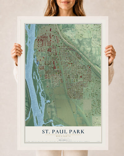 Map of St. Paul Park, Minnesota, 24 x 36 inch print in a white wood frame
