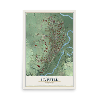 Map of St. Peter, Minnesota, 12 x 18 inch unframed archival matte print