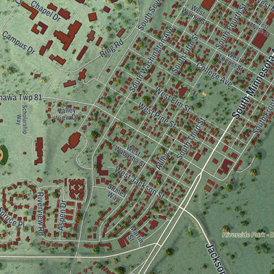 Second close-up of the map of St. Peter, Minnesota print showing more streets and buildings