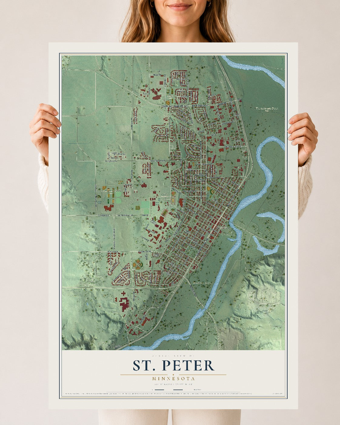 Map of St. Peter, Minnesota, 24 x 36 inch unframed archival matte print