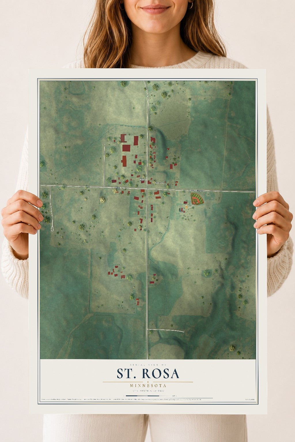 Map of St. Rosa, Minnesota, 18 x 24 inch unframed archival matte print