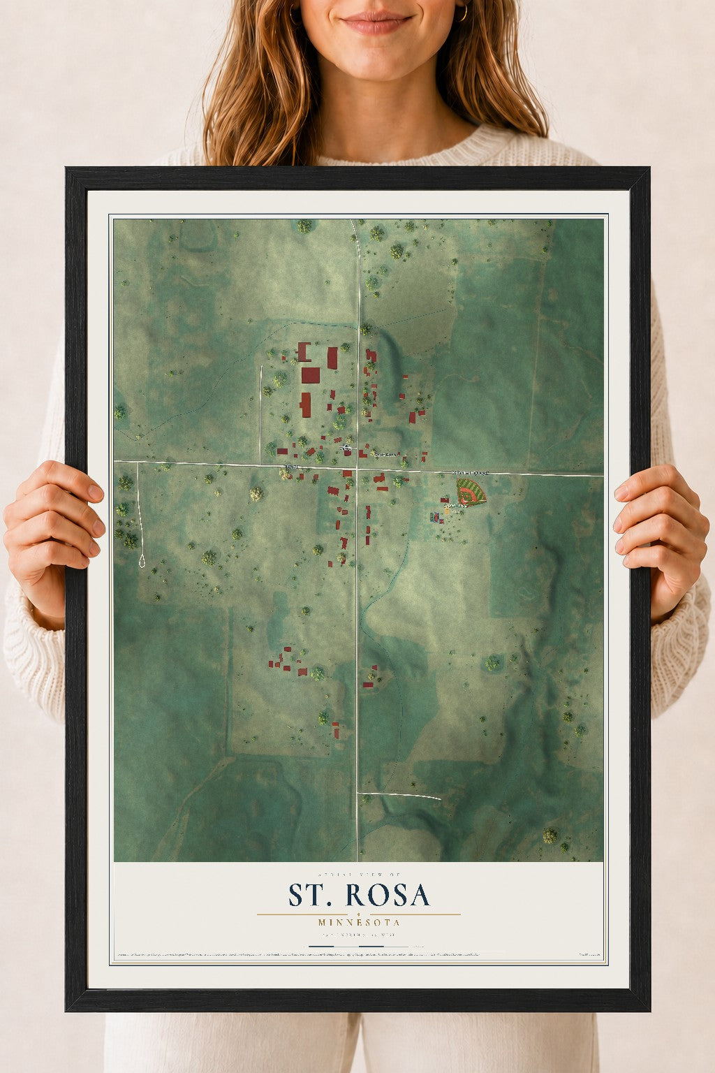 Map of St. Rosa, Minnesota, 18 x 24 inch print in a black wood frame