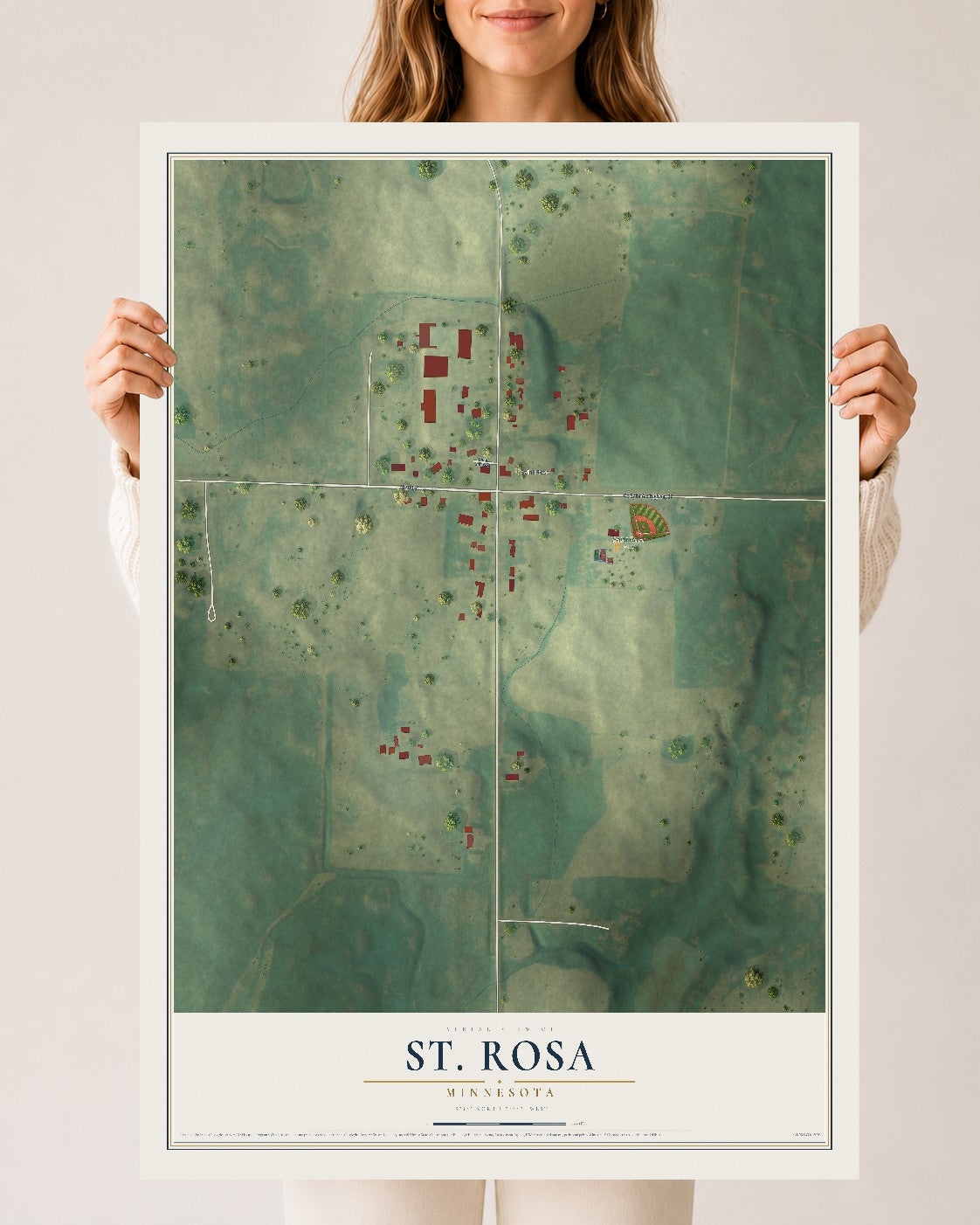 Map of St. Rosa, Minnesota, 24 x 36 inch unframed archival matte print