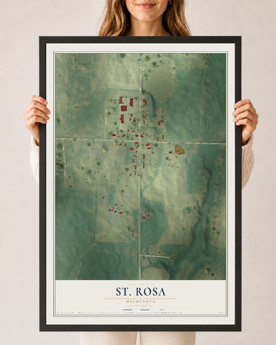 Map of St. Rosa, Minnesota, 24 x 36 inch print in a black wood frame