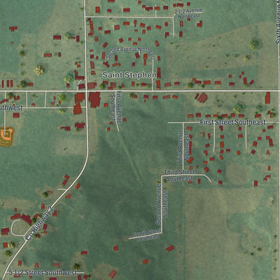Close-up of the map of St. Stephen, Minnesota print showing street and building detail