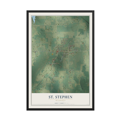 Map of St. Stephen, Minnesota, 12 x 18 inch print in a black wood frame