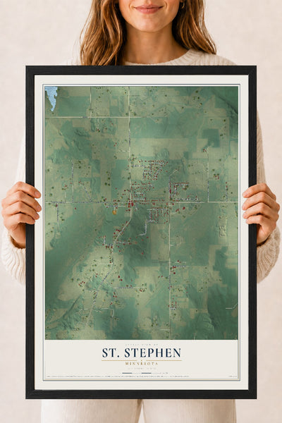 Map of St. Stephen, Minnesota, 18 x 24 inch print in a black wood frame