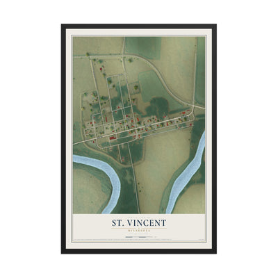 Map of St. Vincent, Minnesota, 12 x 18 inch print in a black wood frame