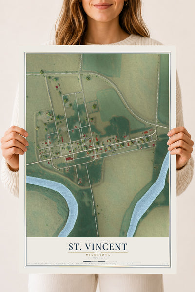 Map of St. Vincent, Minnesota, 18 x 24 inch unframed archival matte print