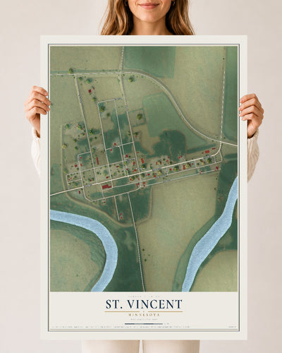 Map of St. Vincent, Minnesota, 24 x 36 inch unframed archival matte print
