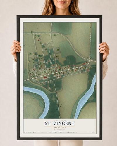 Map of St. Vincent, Minnesota, 24 x 36 inch print in a black wood frame