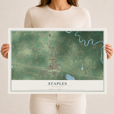 Map of Staples, Minnesota, 12 x 18 inch unframed archival matte print